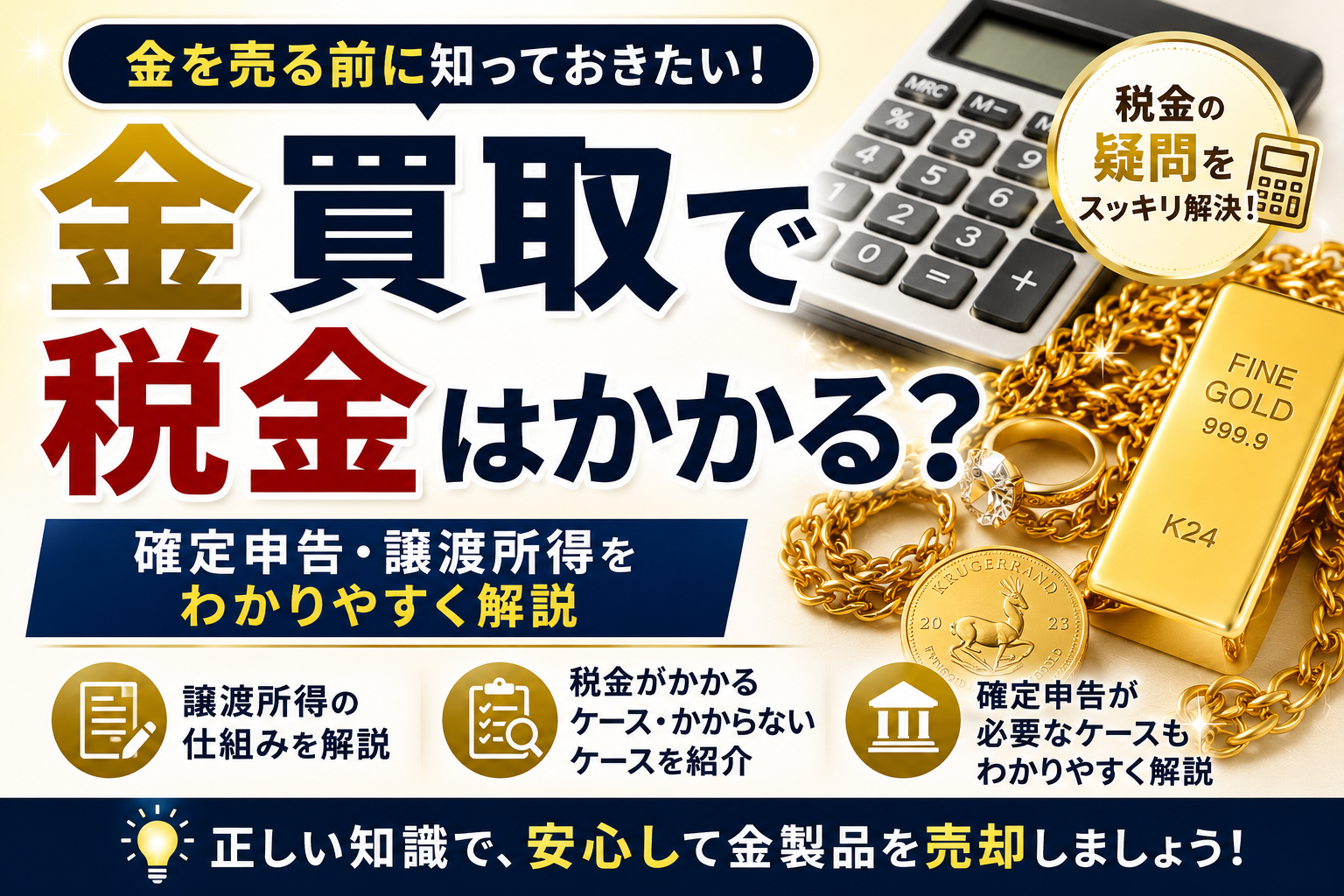 金買取で税金はかかる?譲渡所得や確定申告が必要になるケースをわかりやすく解説