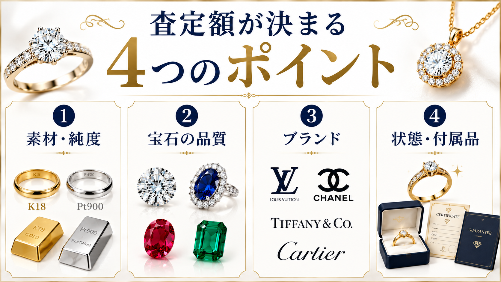 ジュエリーの買取相場は？査定額が決まるポイントと高価買取のコツを解説
