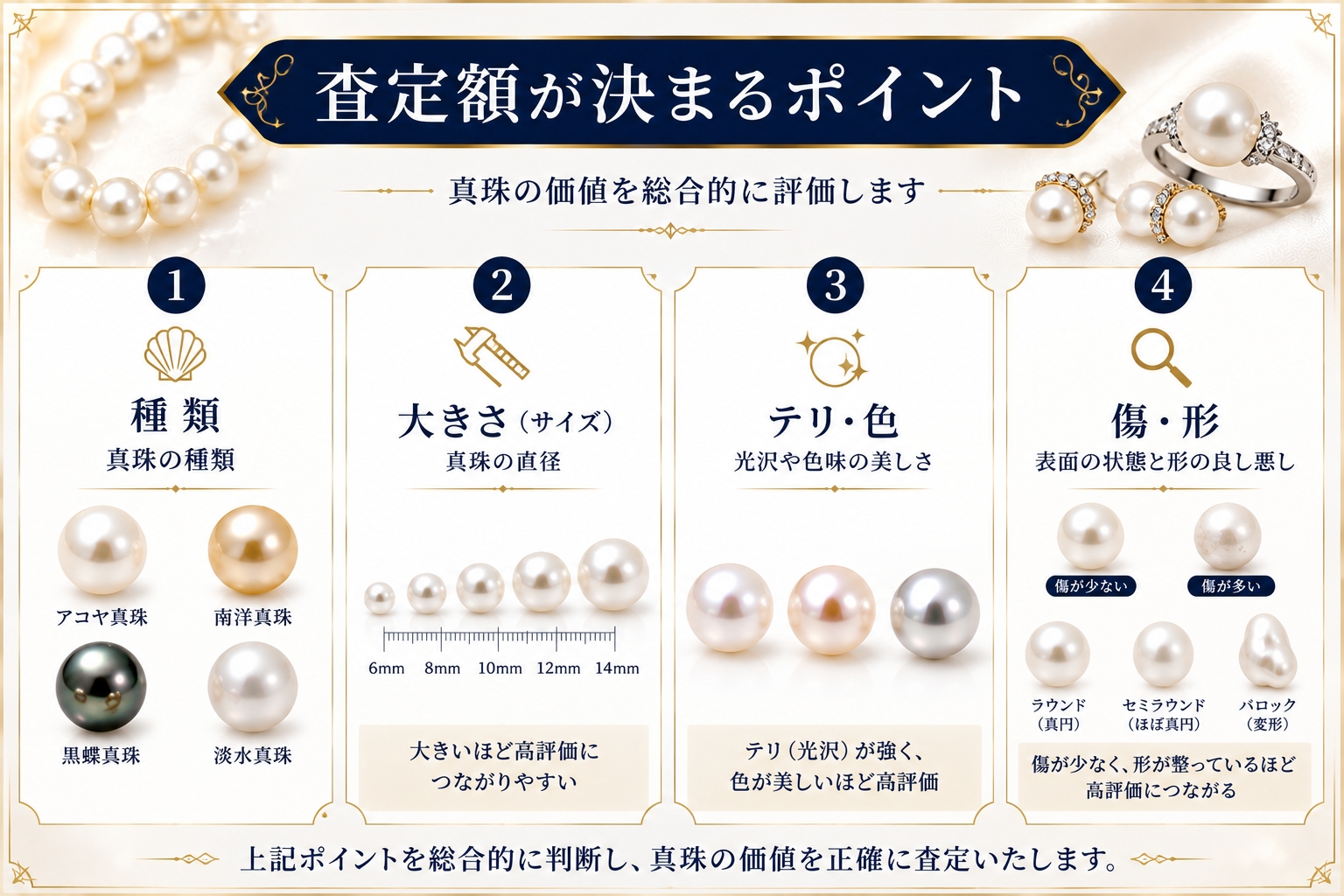 真珠の買取相場は？査定額が決まるポイントと高価買取のコツを解説