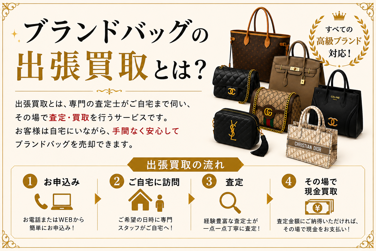 ブランドバッグの出張買取とは？利用の流れやメリット・高価買取のコツを解説