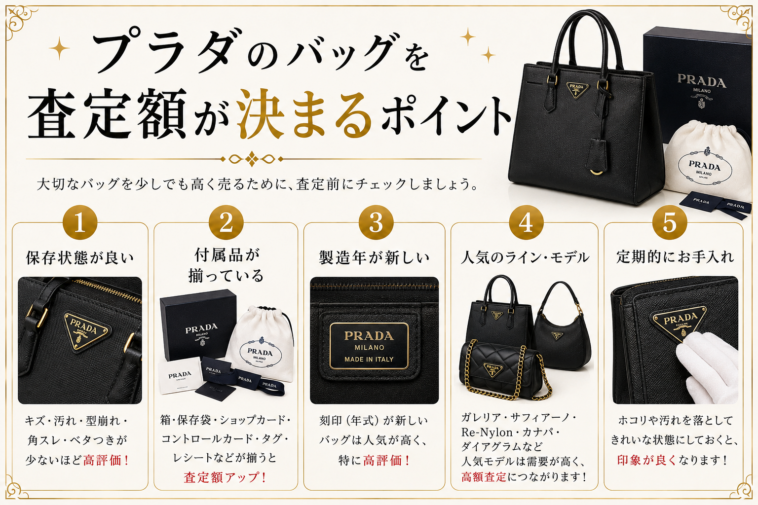 プラダの買取相場は？人気バッグの査定価格と高価買取のポイントを解説