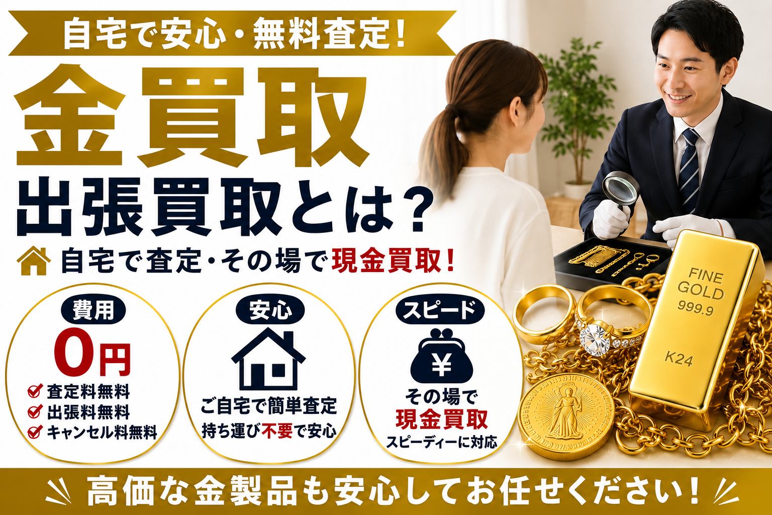 金買取の出張買取とは？無料査定の流れやメリット・注意点を解説