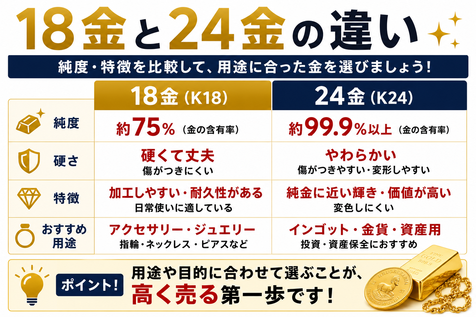 金買取で高く売るコツや18金・24金の査定ポイントを解説