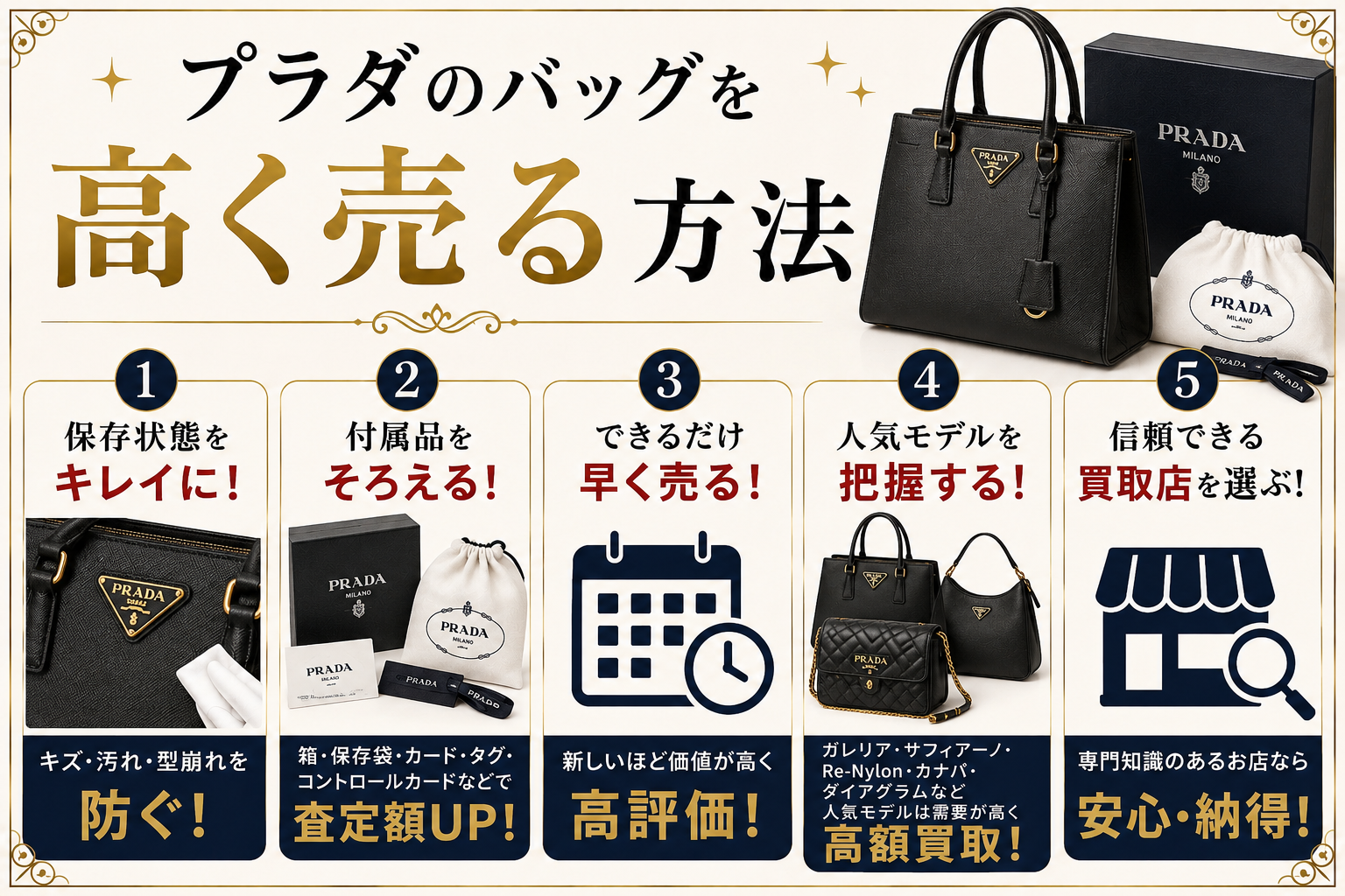 プラダの買取相場は？人気バッグの査定価格と高価買取のポイントを解説
