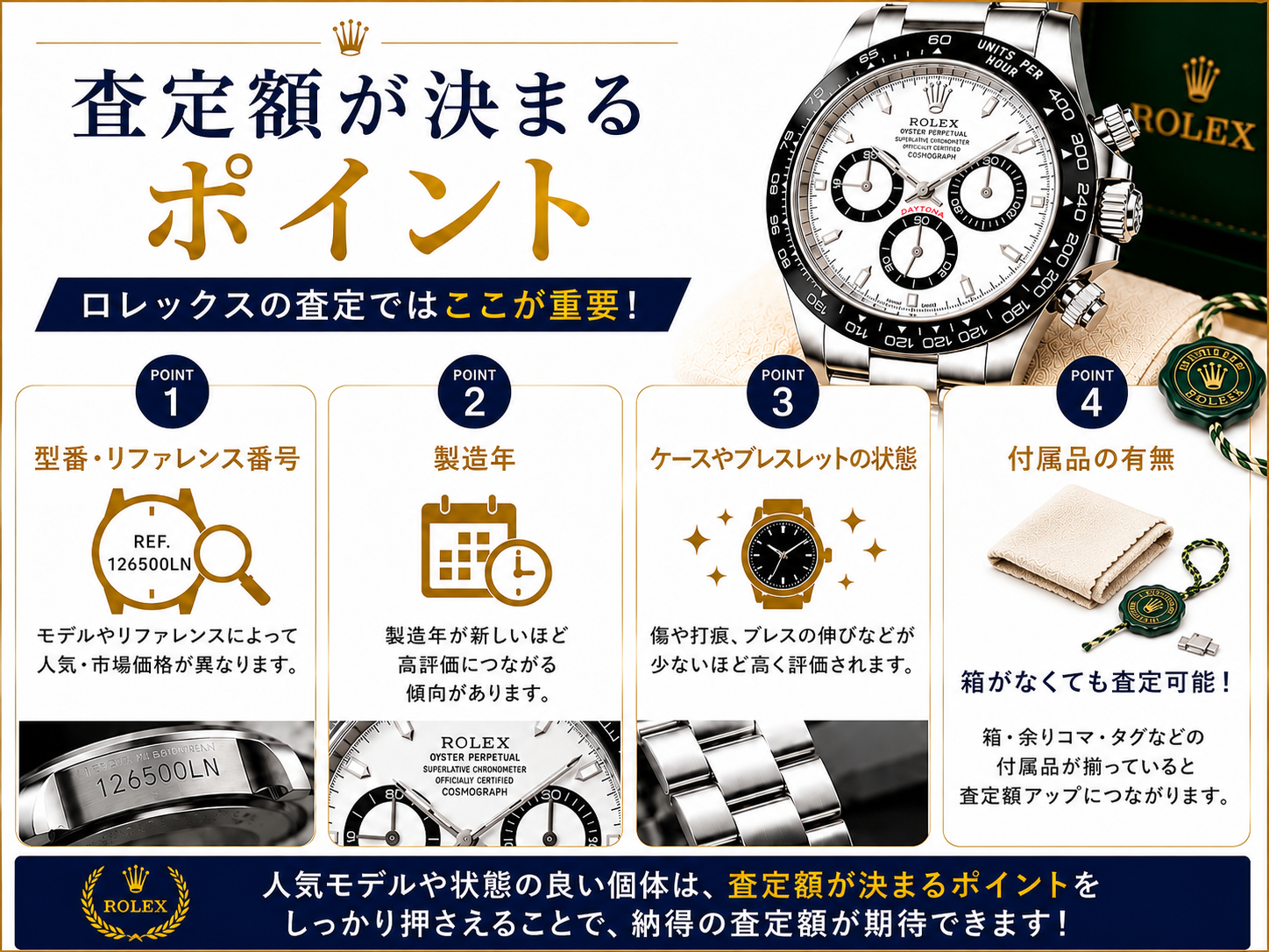 ロレックスは箱なしでも買取できる？査定額への影響や高く売るコツを解説