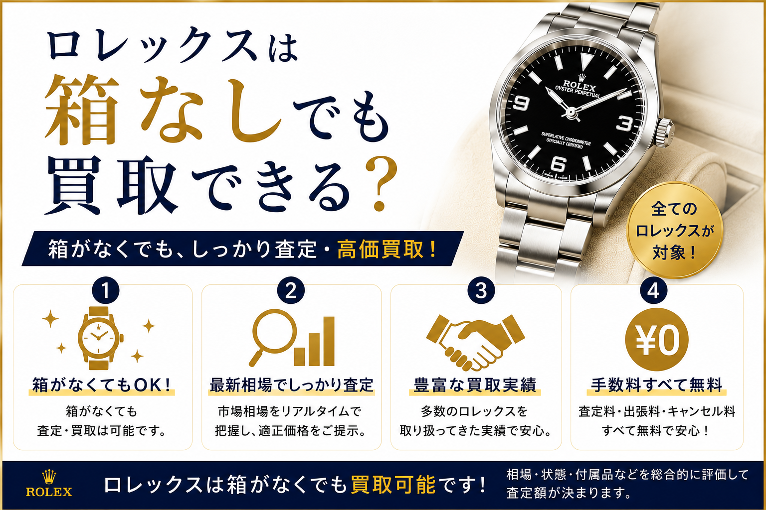 ロレックスは箱なしでも買取できる？査定額への影響や高く売るコツを解説