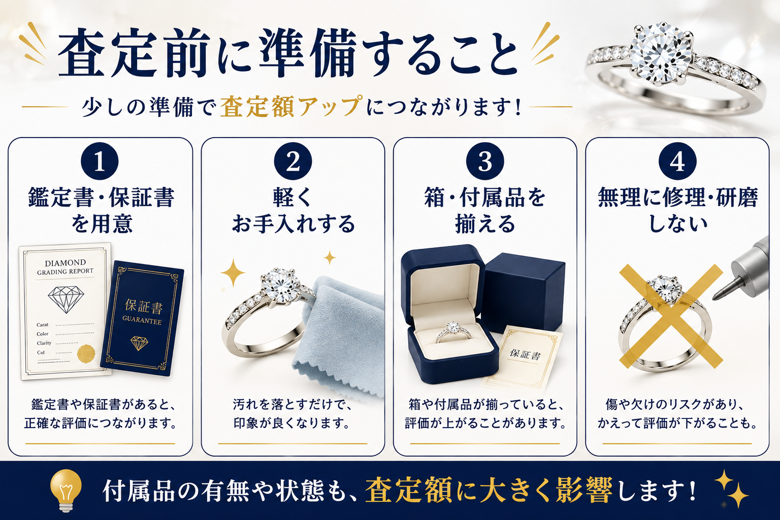 ダイヤモンド査定のポイントとは？査定額が決まる基準と高価買取のコツを解説
