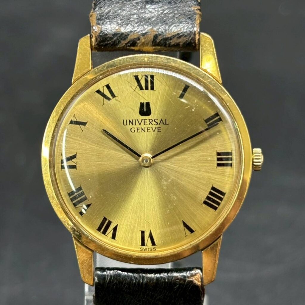 大阪府大阪市で出張買取したUNIVERSAL GENEVE(ユニバーサル・ジュネーブ)手巻き腕時計 ローマインデックス ゴールド文字盤